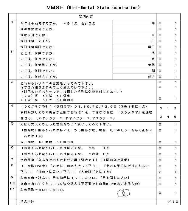 MMSE(mini-mental state examination)