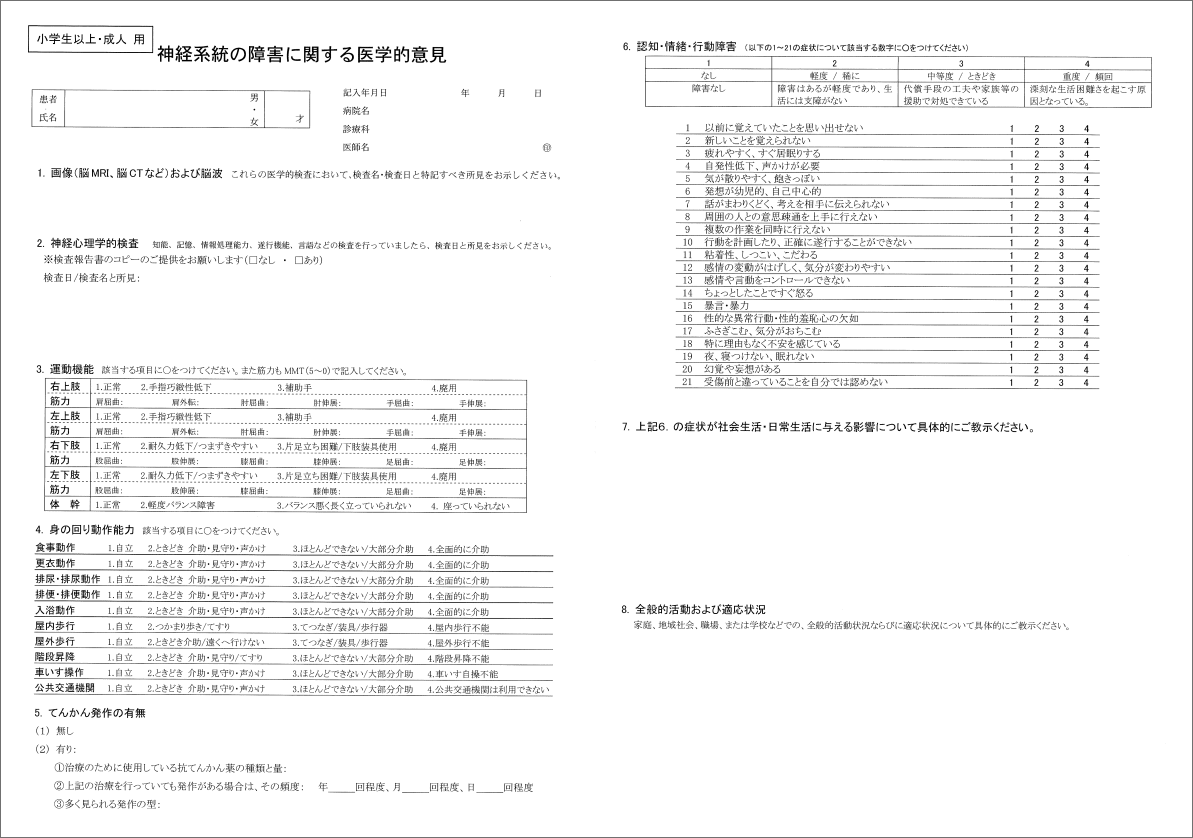 神経系統の障害に関する医学的意見