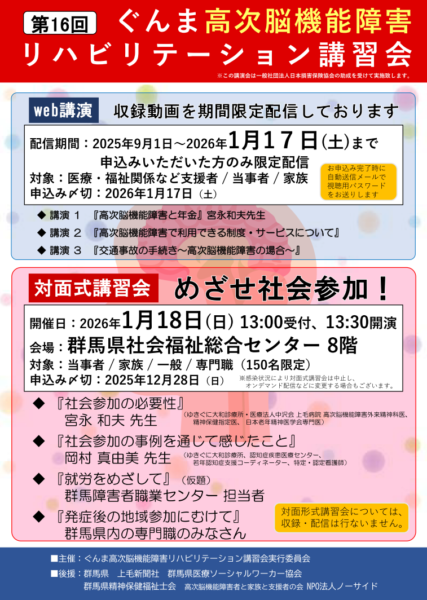 ぐんま高次脳機能障害リハビリテーション講習会(令和7年12月30日)
